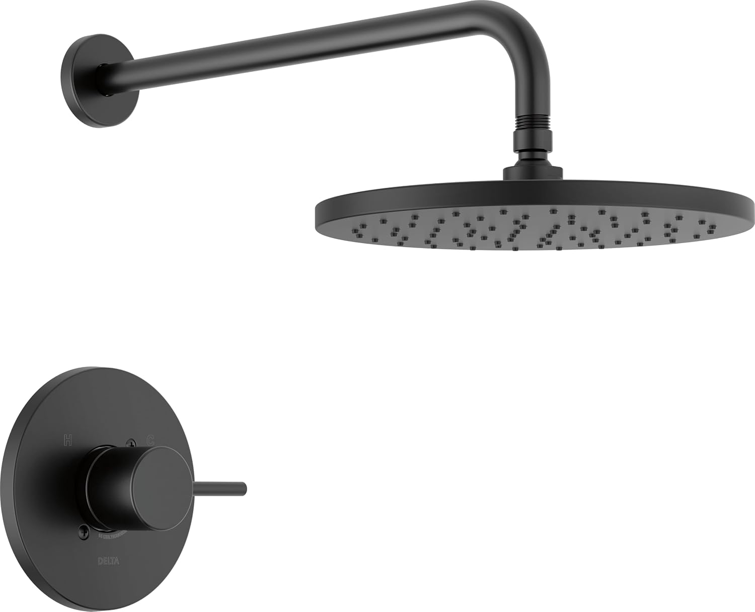 Delta Modern 14 Series Round Rain Shower Faucet Set, Matte Black Shower Head and Handle Set, Valve Trim Kit, Matte Black T14269-BL-PP (Valve Not Included)
