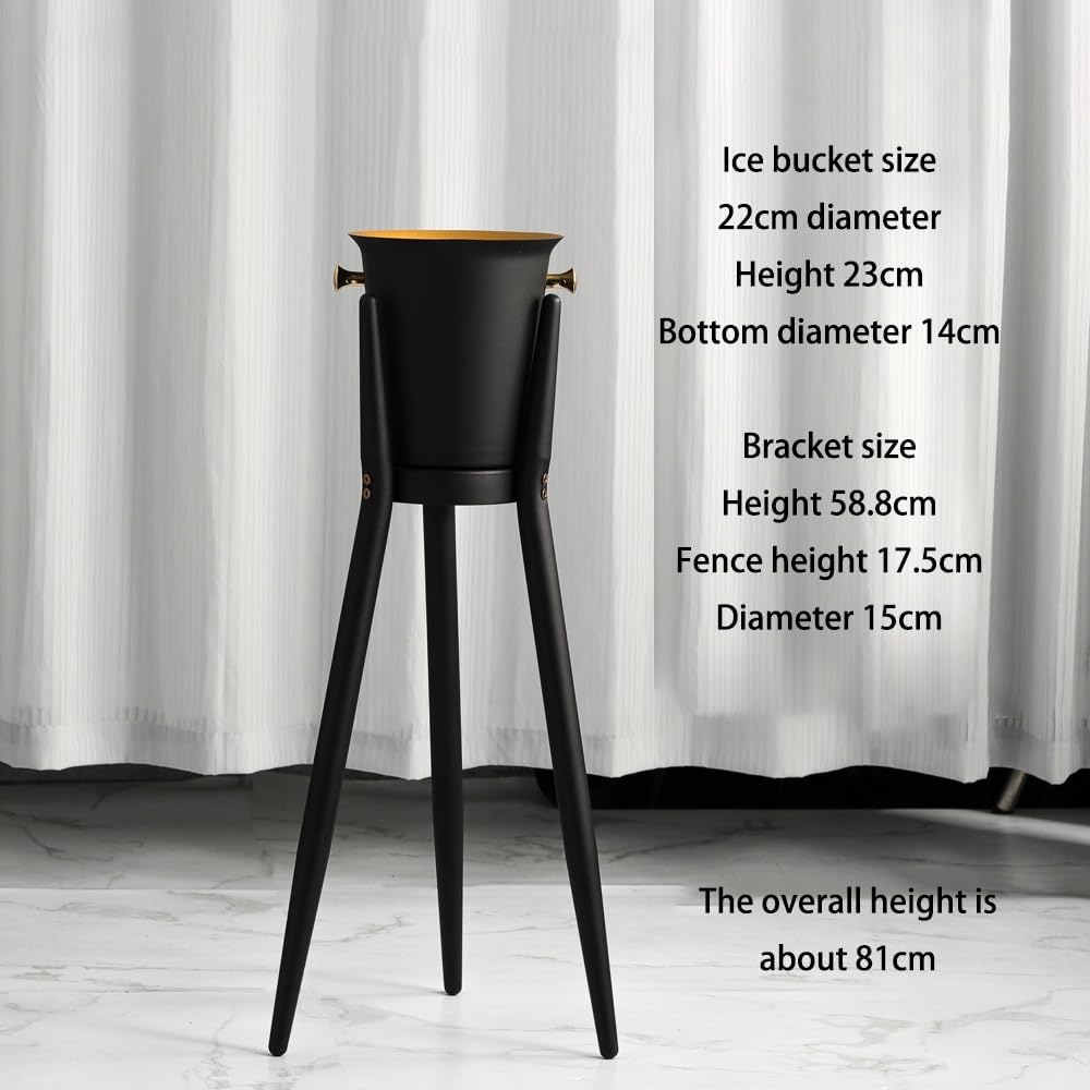 Ice Bucket, Ice Bucket for Parties, Stainless Steel Wine Cooler with Stand - Handles - Tall Ice Bucket Stand for Party Bar Wedding Club BBQ Home(Black)