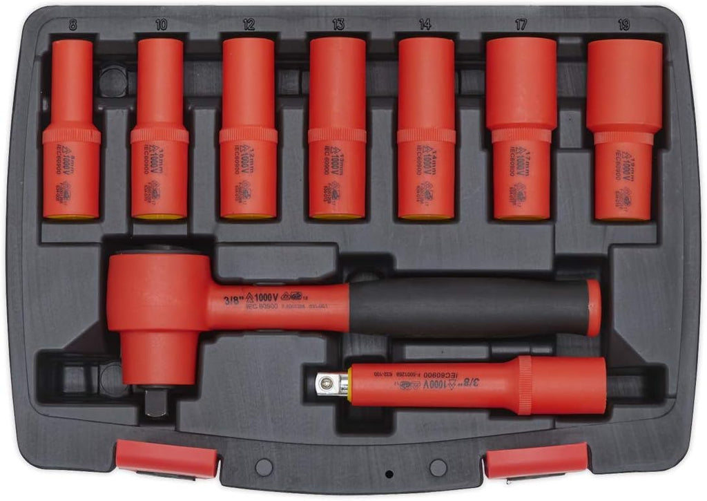 Sealey AK7942 Walldrive VDE Insulated Socket Set, 3/8' Square Drive, 6PT, 9 Pieces