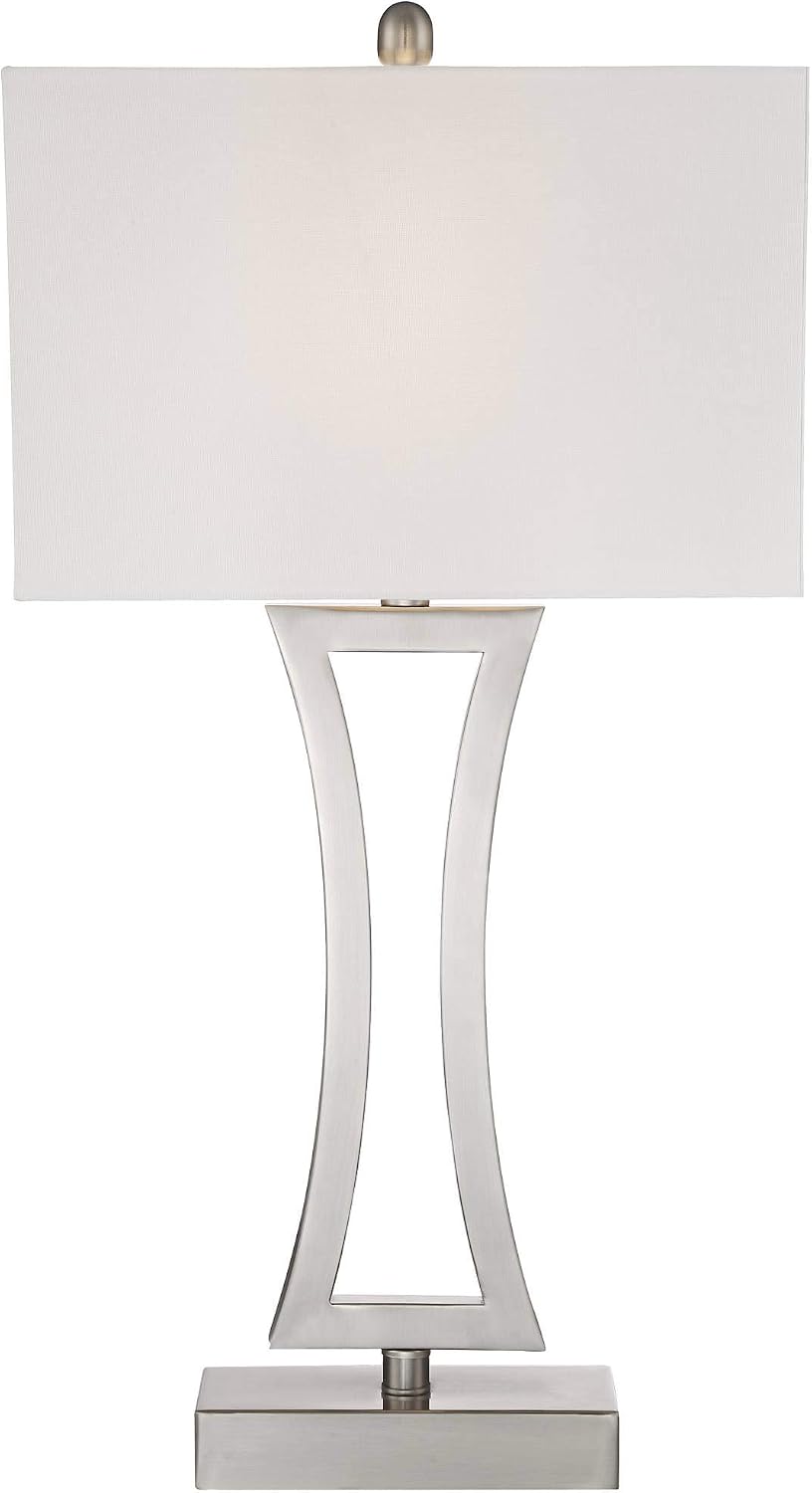 360 Lighting Roxie Modern Table Lamps with White Marble Risers 31' Tall Set of 2 Brushed Nickel Off-White Rectangular Fabric Shade for Bedroom Living Room Bedside Nightstand Home Office