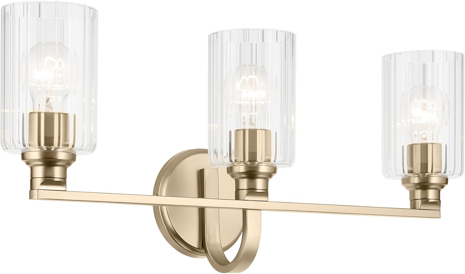 Kichler Gioe 24.25' 3-Light Bathroom Vanity Light Fixture with Clear Fluted Glass in Champagne Bronze, Damp Rated for Mirror, Powder Room (24.25' W x 10.5' H), 55226CPZFLU