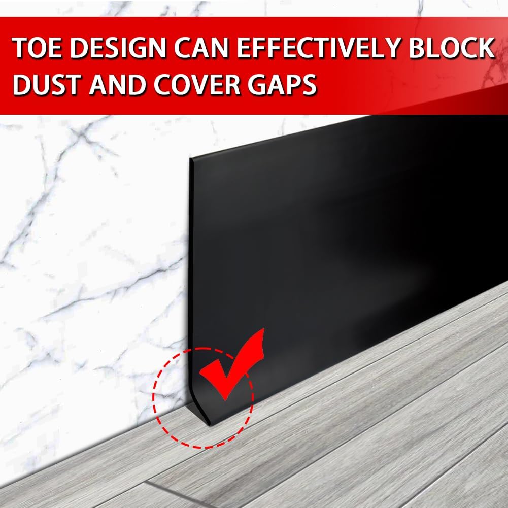 Vinyl Wall Base Baseboard Molding Trim 6' Flexible Self Adhesive Rubber Wall Base Moulding Trim Peel and Stick Design, 6 Inch x 100 Feet, Black