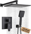 Matte Black Shower Faucet Set Rainfall 12 Inch Shower Head and Handle Set Bathroom Rain Shower System Wall Mounted Shower Fixture Include Shower Valve and Trim Kit