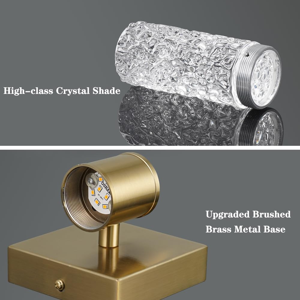 Gold Bathroom Light Fixture, Modern Brushed Vanity Light with Crystal, 6 Light Bathroom Vanity Light Fixtures Over Mirror, 27w LED Hardwired Wall Sconce, Warm White