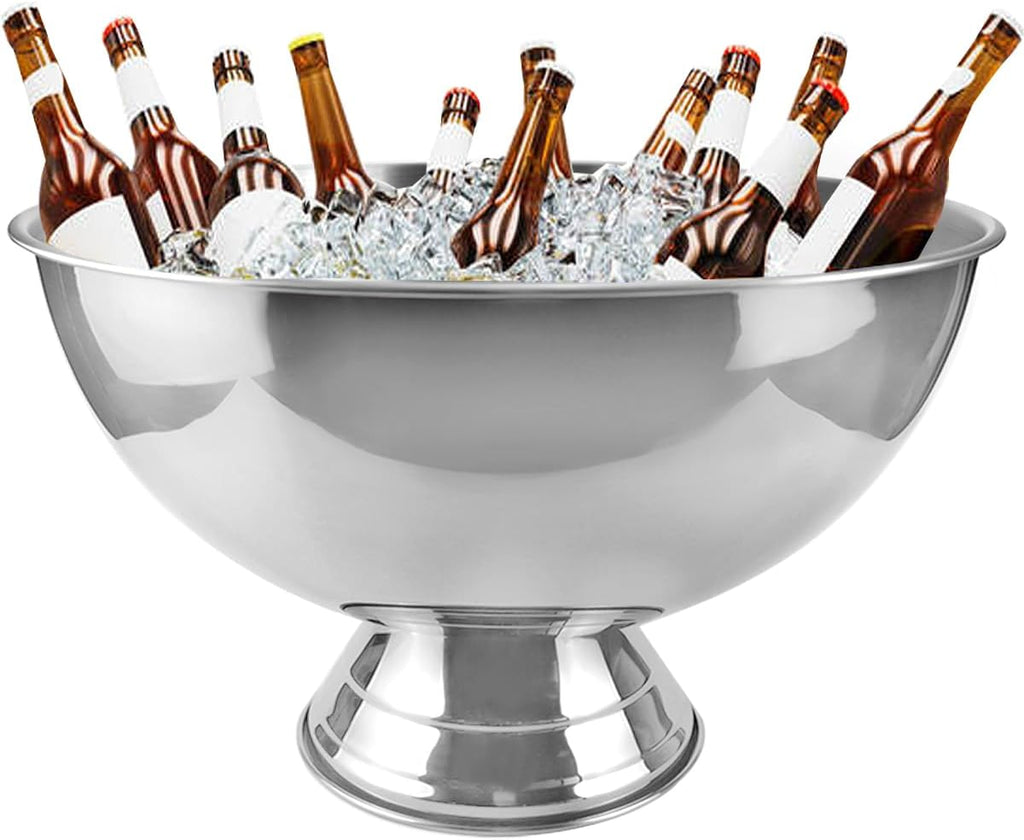 3 Gallon 12L Insulated Ice Bucket Champagne Bowl with Base Large Size Ice Bowl for Wine, Champagne or Beer Bottles Parties and Home Bar（Silver）
