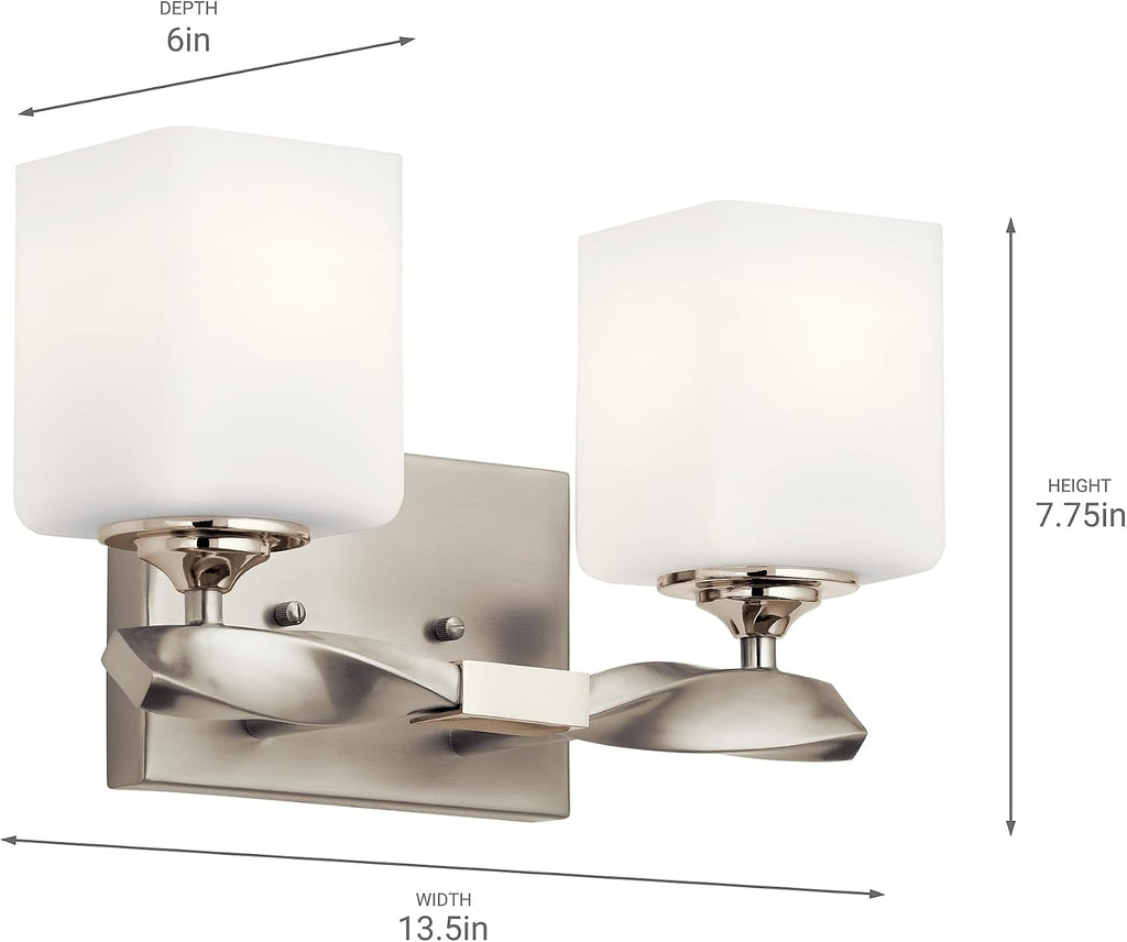 KICHLER Marette 13.5 ' 2 Light Vanity Light with Satin Etched Cased Opal Glass in Brushed Nickel
