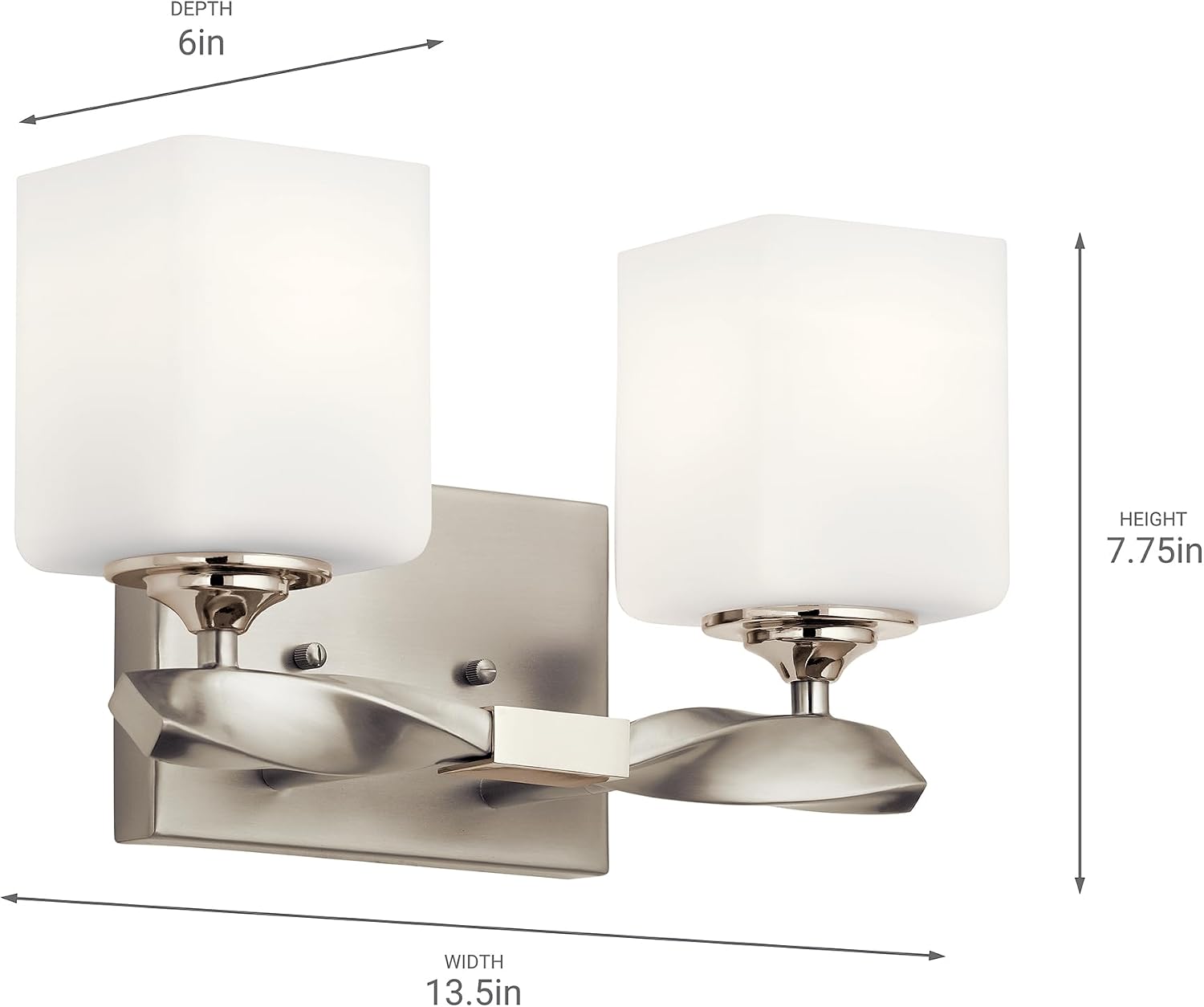 KICHLER Marette 13.5 ' 2 Light Vanity Light with Satin Etched Cased Opal Glass in Brushed Nickel