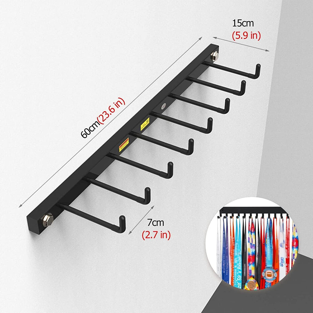 Ribbon Storage Organizers Rack Gymnastics Medal Holder for Girls Boys, Wall Mount Race Running Medal Hanger Display with 24 Inch L for Awards Ribbons, Black