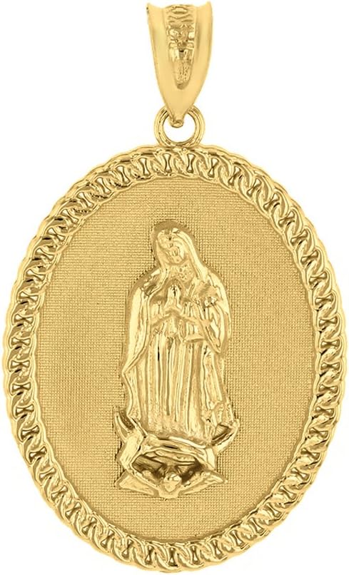 Religious Jewelry 14k Yellow Gold Blessed Our Lady Of Guadalupe Miraculous Oval Medal Pendant (1.29')