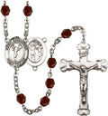 St. Sebastian/Cheerleading Silver-Plated Rosary 6mm January Red Fire Polished Beads Crucifix Size 1 5/8 x 1 medal charm