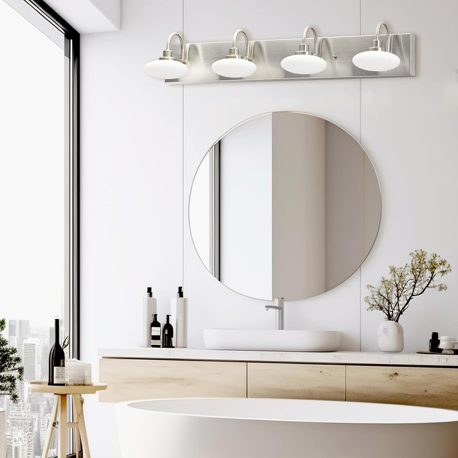 28in Brushed Nickel LED Vanity Light Fixtures,4-Light Bathroom Vanity Light Sconce Lamp,Bathroom Lamp Over Mirror, Modern Wall Sconce for Bath,Hallway,Cloakroom,3000K-6000K,Selectable, Dimmable