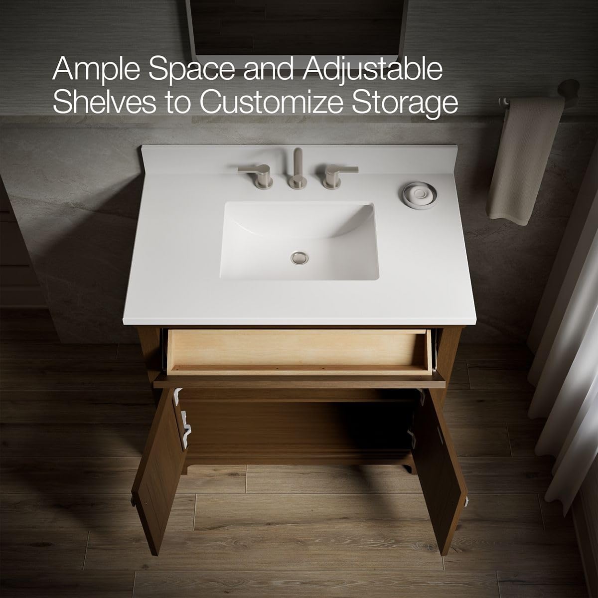 Kohler 29261-BD1-DAK Charlemont 36 in. Bathroom Vanity Cabinet with Sink and Quartz top, Draper Oak