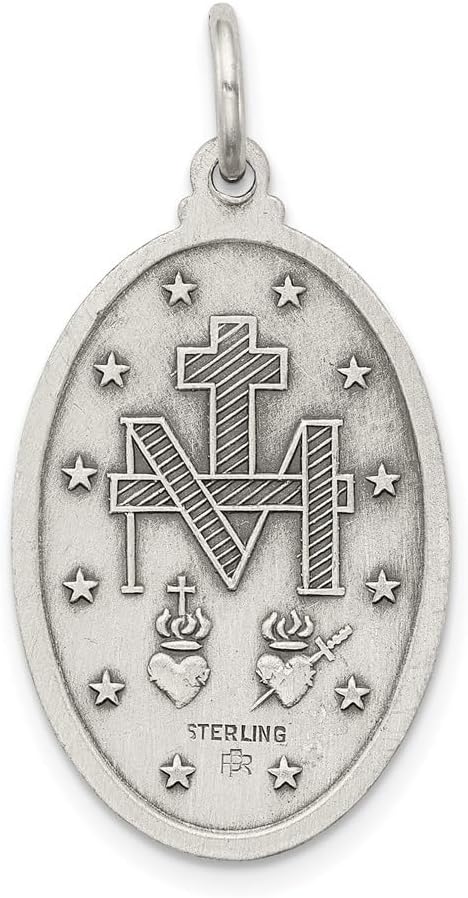 925 Sterling Silver Antiqued Miraculous Medal Pendant (L- 1.19 Inch, W- 0.63 Inch)