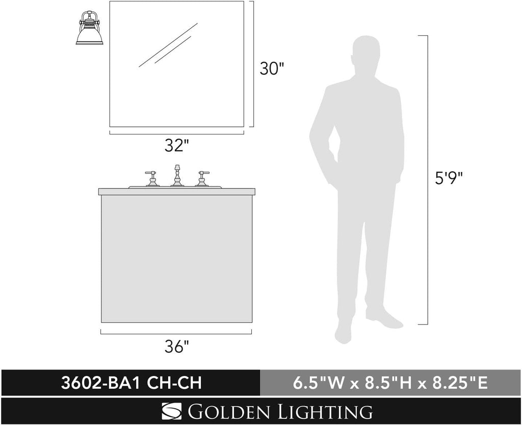 Golden Lighting 3602-BA1 CH Duncan Bath Vanity, 8.25'L x 6.5'W x 8.5'H, Chrome with a Chrome Shade- Bathroom Light Fixtures, Bathroom Vanity Light, Vanity Lights for bathroom
