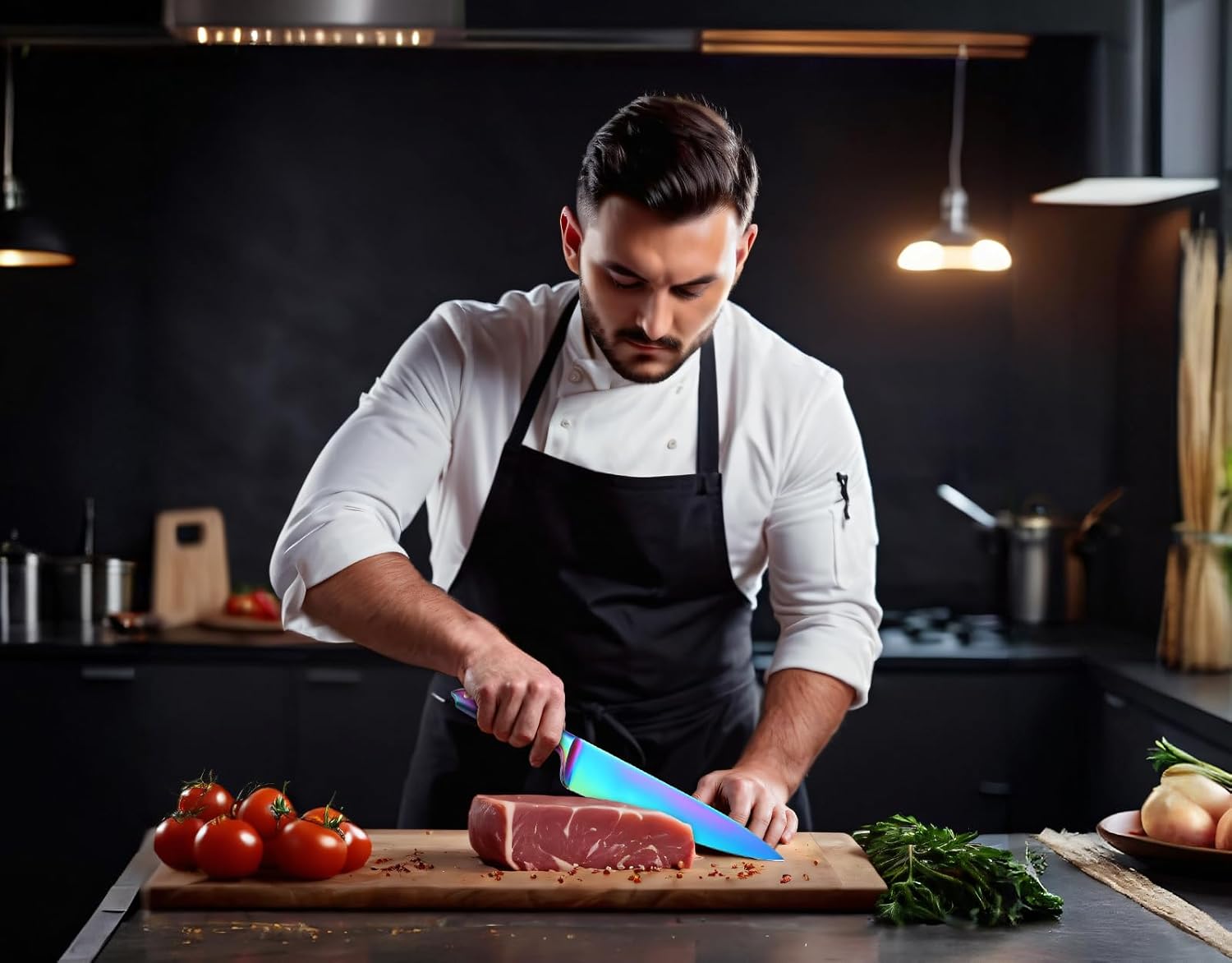 WELLSTAR Rainbow Knife Set 14 Pieces, Iridescent German Stainless Steel Kitchen Knives Set with Wooden Block, Colorful Titanium Coating, Chef's Knife Block Set with Scissors and Built-in Sharpener