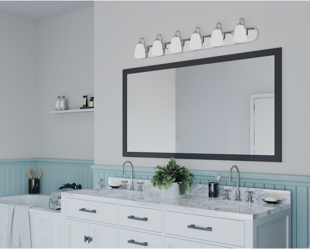 Gather Collection 6-Light Etched Glass Traditional Bath Vanity Light Brushed Nickel