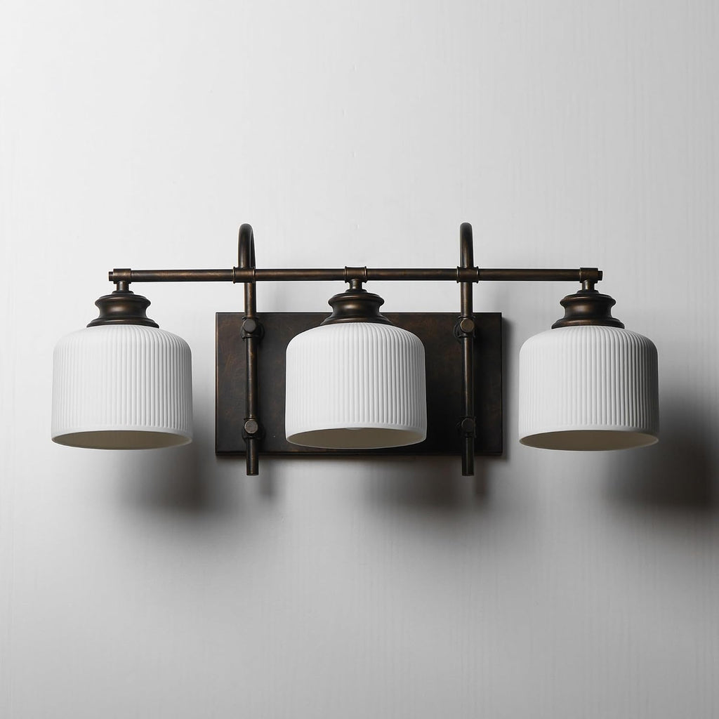 Maxim Lighting Bisque 3-Light Bath Vanity Light | Oil Rubbed Bronze Steel Finish | White Glass Shade | Modern Indoor Light Fixture | Ideal for Bathrooms & Powder Rooms | 21493WTOI