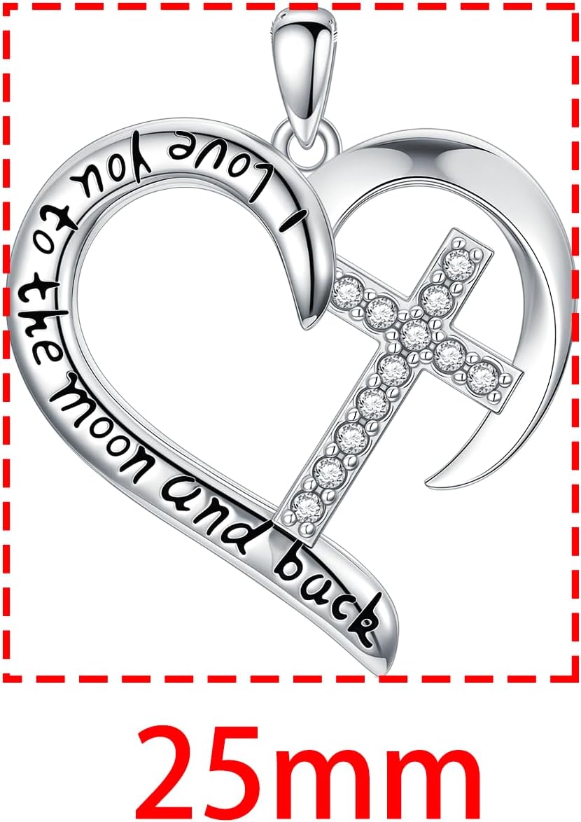 Real Sterling Silver Religious Necklace for Women, s925 Silver Cross Necklace Christian Religion Jewelry for Confirmation Baptism Ladies Mom, 18+2'