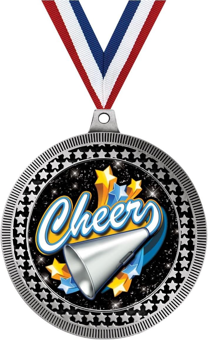 Crown Awards 2.75' Cheer Medal Award, Silver Vega Cheer Team Trophy Award Includes Free Neck Ribbon
