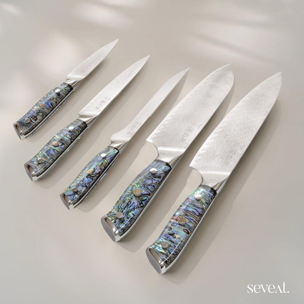 Damascus Kitchen Knife Set | 67-Layer Damascus Steel | Professional Chef Knives Set | Ergonomic Blue Shell Handle | Gift Box Included (Blue-2, 5-Piece Set)