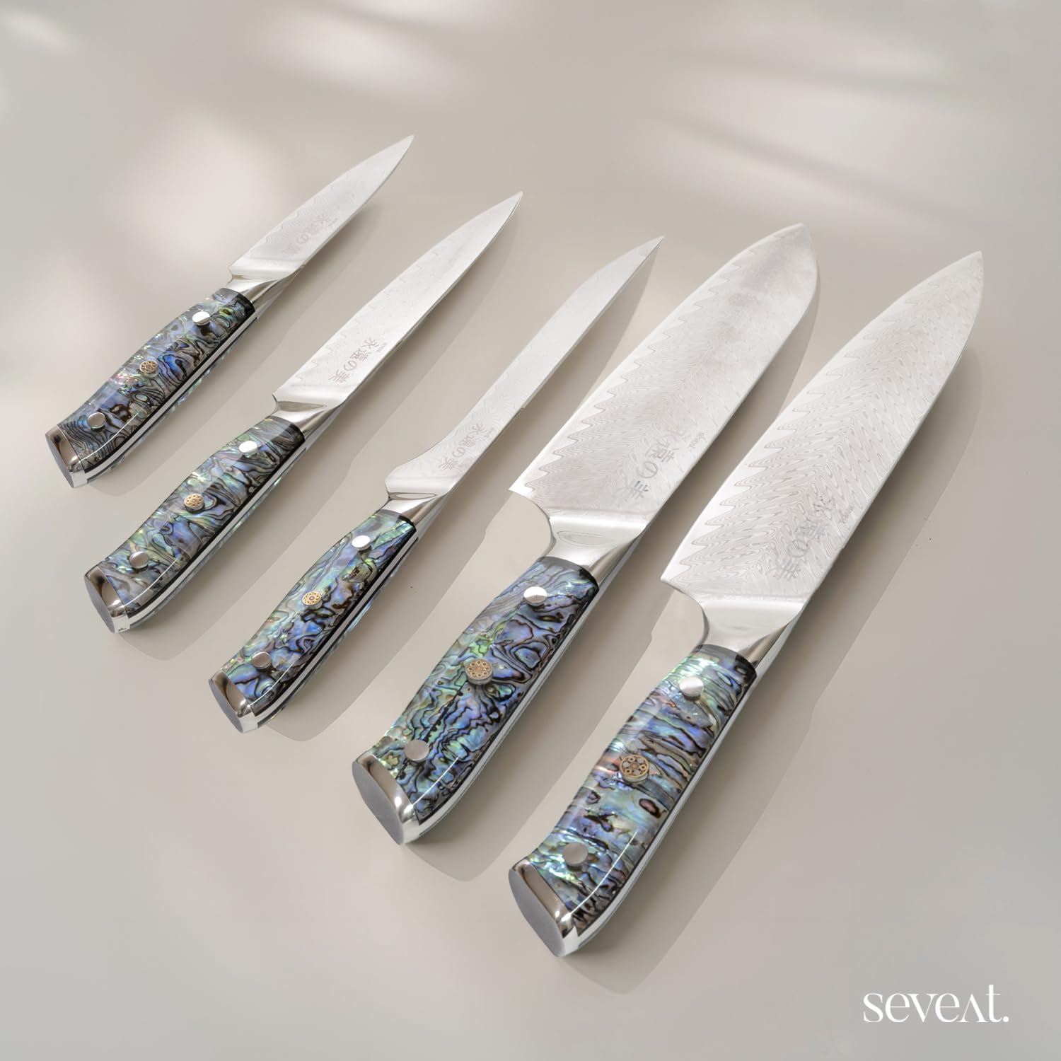 Damascus Kitchen Knife Set | 67-Layer Damascus Steel | Professional Chef Knives Set | Ergonomic Blue Shell Handle | Gift Box Included (Blue-2, 5-Piece Set)