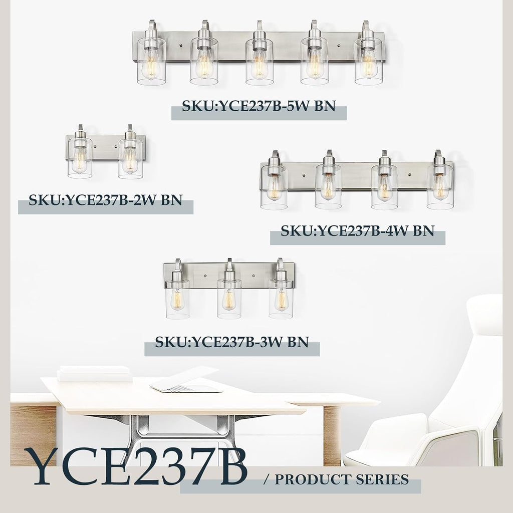 Emliviar 5-Light Bathroom Vanity Light Fixture, 37' Bath Wall Light Fixtures in Brushed Nickel Finish with Clear Glass, YCE237B-5W BN