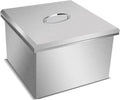 Drop in Ice Chest, Outdoor 304 Stainless Steel Built-in Ice Bucket, Ice Bin Cooler with Cover Including Drain-Pipe & Drain Plug Lid for Cold Wine Beer,20.5''L X 20.5''W X 13''H