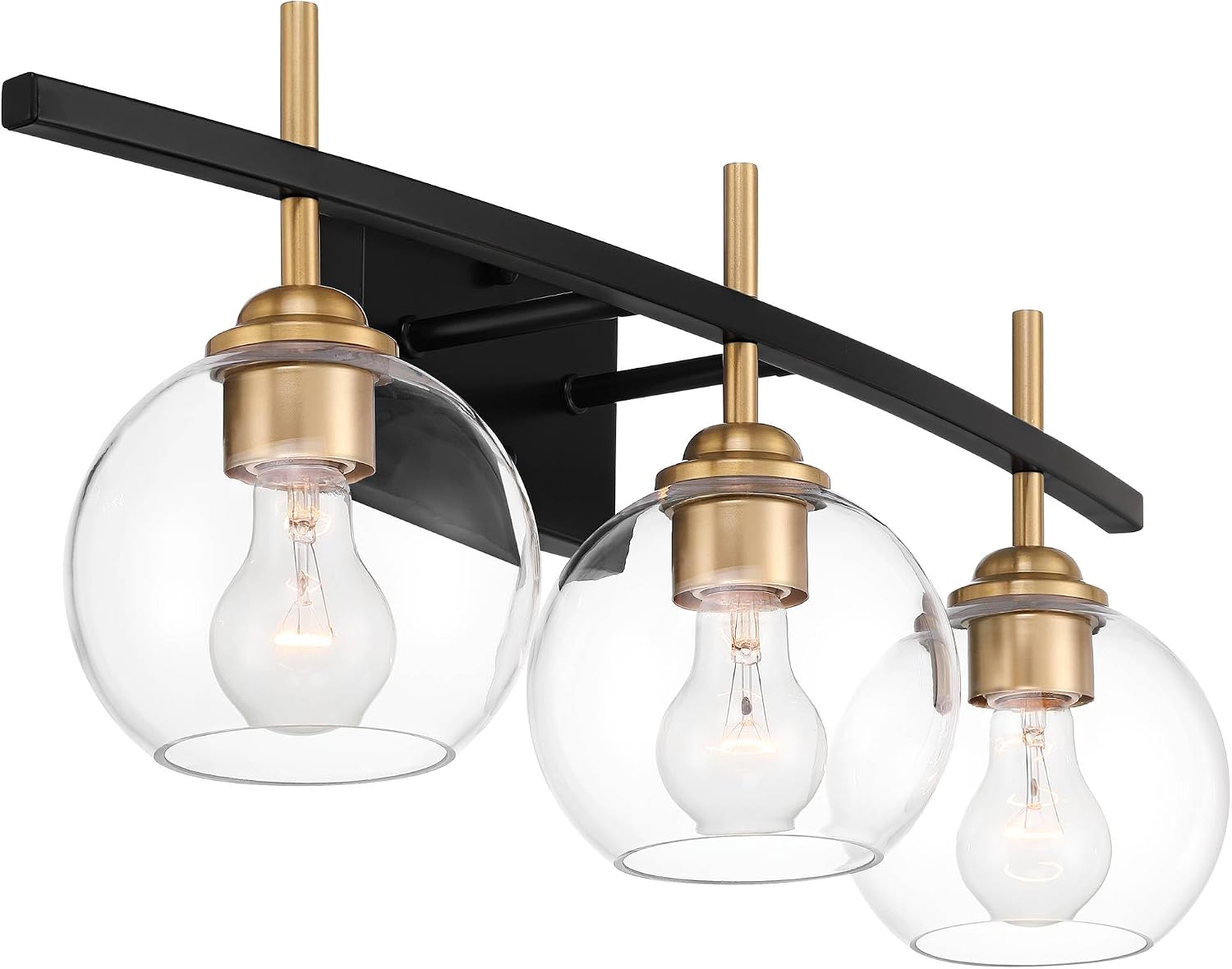 360 Lighting Modern Wall Light Sconce Black Gold Mixed Hardwire 27' 3-Light Fixture Clear Glass Globe Shade for Bedroom Bathroom Bedside Vanity Living Room Home Mirror Hallway Dining Kitchen