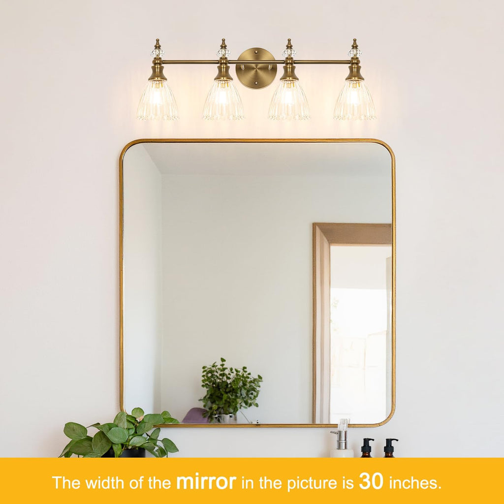 Large Bathroom Vanity Light 4 Lights, 26 Inch Brushed Gold Vintage Vanity Light Fixture with Clear Glass Shades, G9 Base Wall Mounted Light for Oversized Mirror, Luxury Bathroom, Master Bedroom