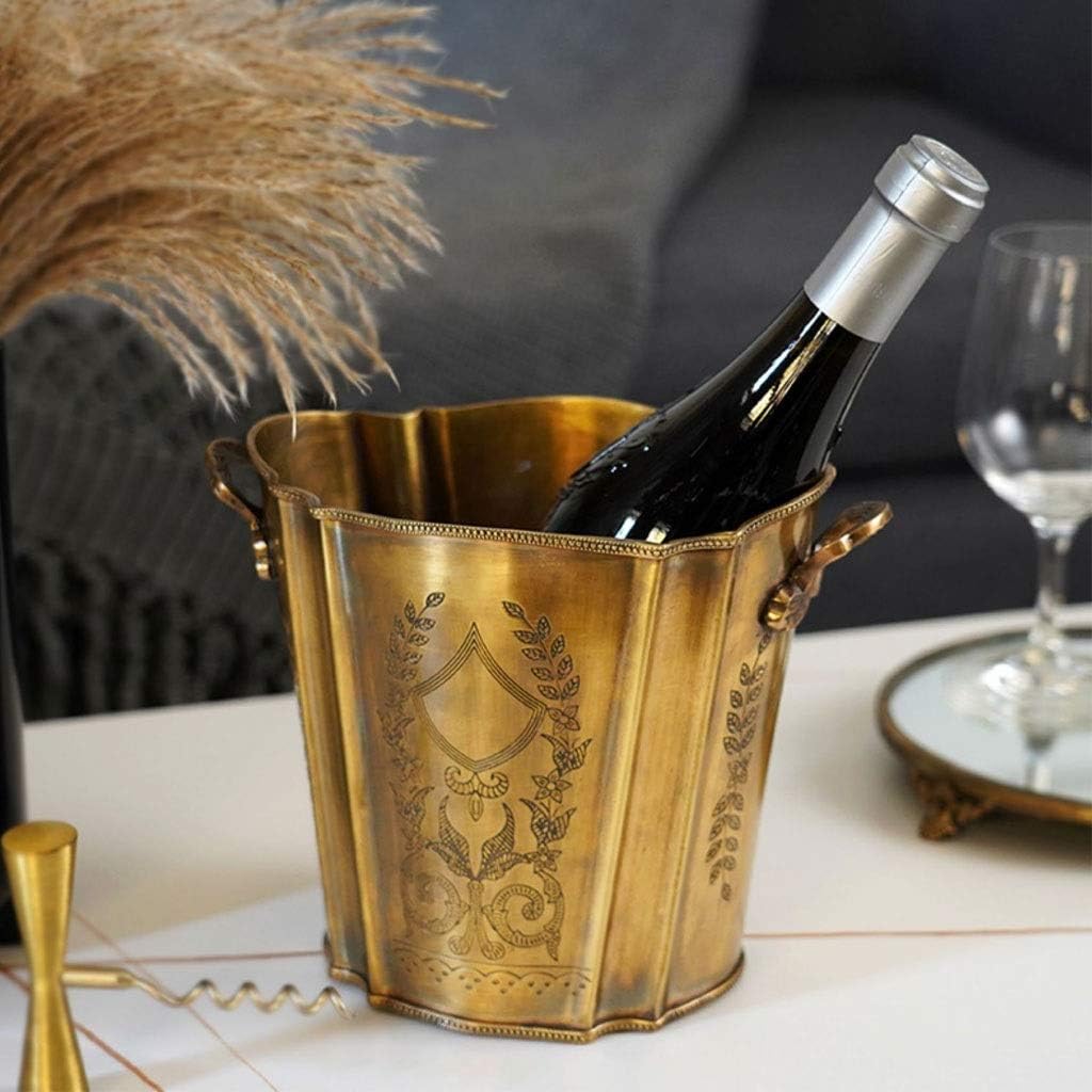 Ice Bucket Hand-Carved Bucket Brass Buckets Champagne Wine Vintage Set Great for Home Bar Chilling Beer Cooler
