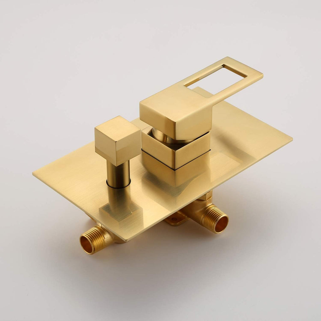 sumerain Tub and Shower Faucet System with Waterfall Tub Spout and Handheld Shower Head, Pressure-Balanced Valve, Brushed Gold