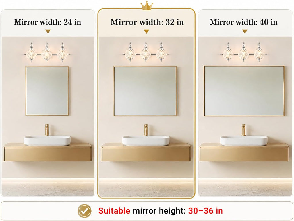Brushed Nickel Bathroom Vanity Light Fixture Vintage Style - 3 Light G9 Bulb Compatible, 23' Wide Bathroom Lighting Over Mirror with Hand-Etched Glass Shades, Easy Mount for Makeup Area