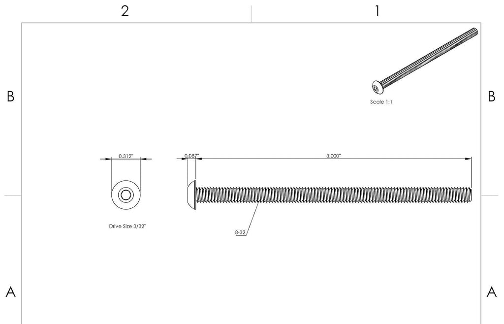 8-32 x 3' - Button Head Socket Cap Screws Black Oxide Alloy Steel Qty 50 Socket Head Screws B2B