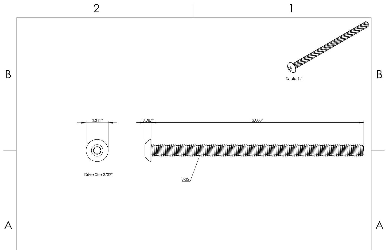 8-32 x 3' - Button Head Socket Cap Screws Black Oxide Alloy Steel Qty 50 Socket Head Screws B2B
