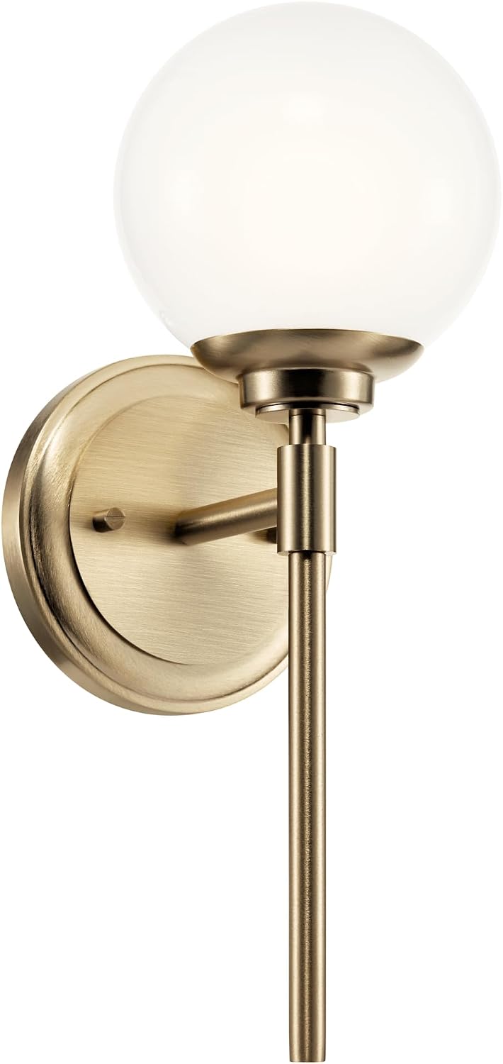 Kichler Benno 1-Light Wall Sconce, Modern Light with Opal Glass in Champagne Bronze, for Bathroom, Powder Room, Kitchen, Bedroom, or Hallway (13.75' x 5.25'), 55170CPZ