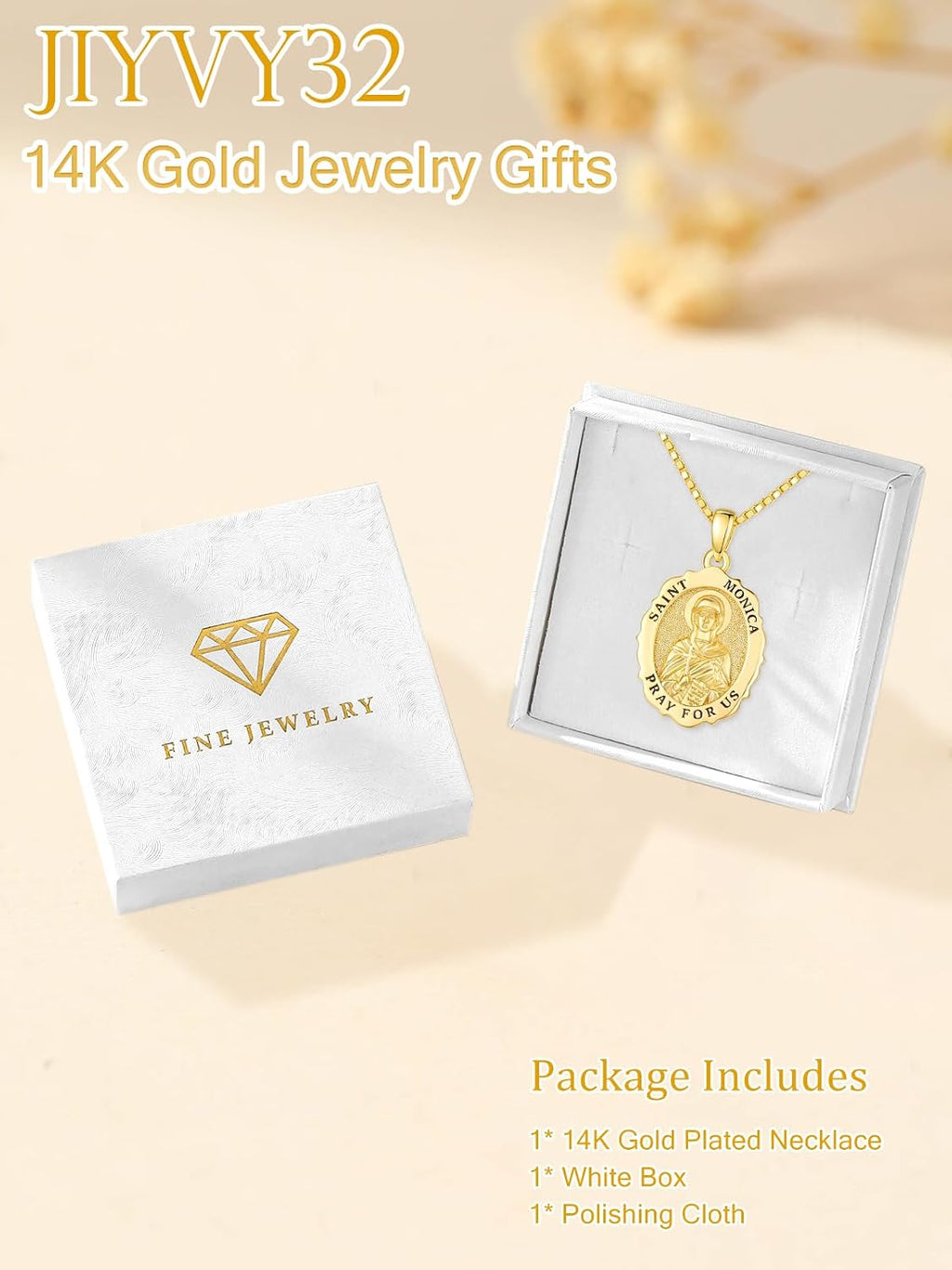 14K Gold Saint Medal Necklace for Women, Catholic Patron Saint Pendant Necklace, Christian Religious Jewelry Gift for Confirmation Baptism Communion Christmas Birthday