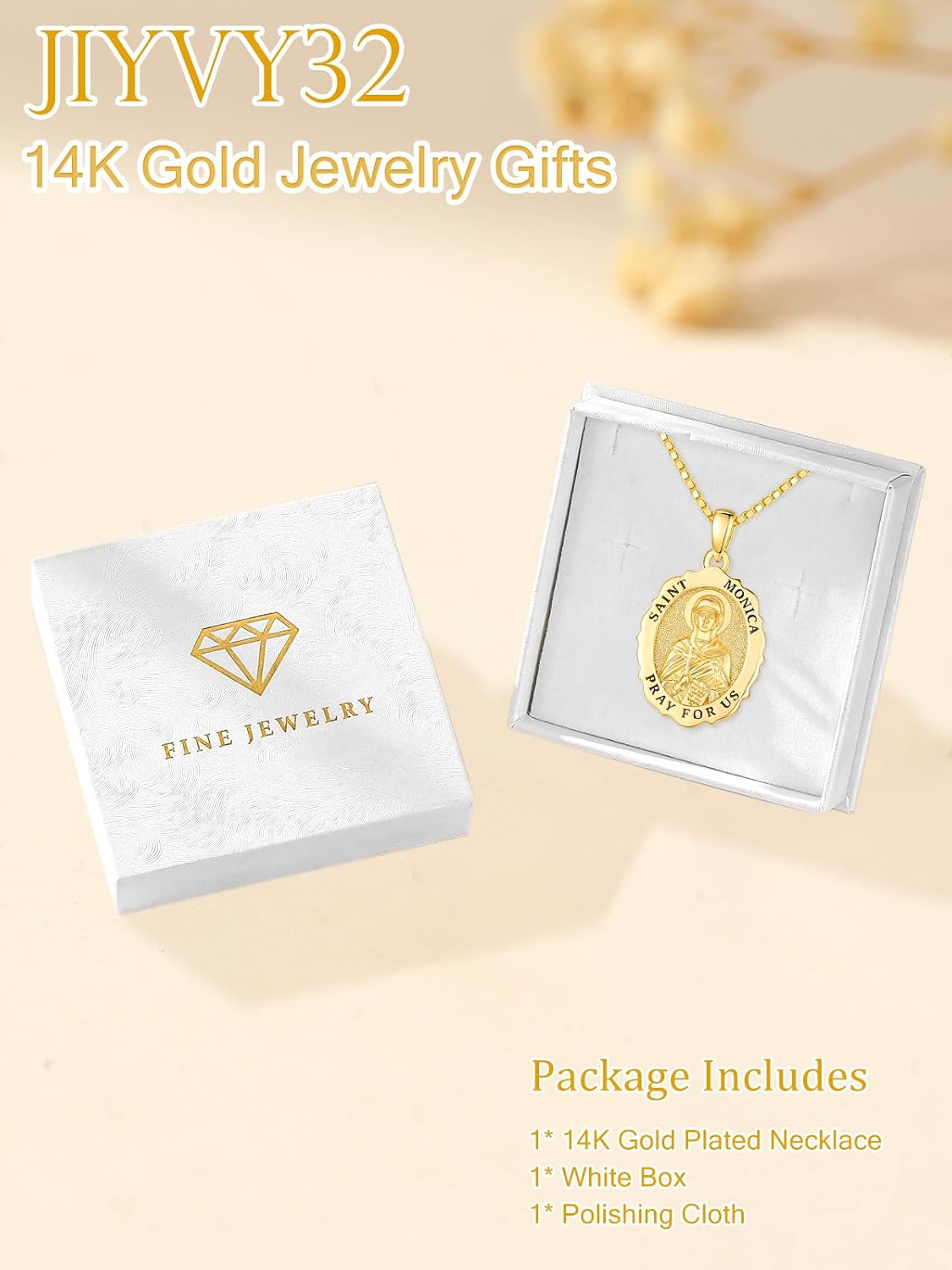 14K Gold Saint Medal Necklace for Women, Catholic Patron Saint Pendant Necklace, Christian Religious Jewelry Gift for Confirmation Baptism Communion Christmas Birthday