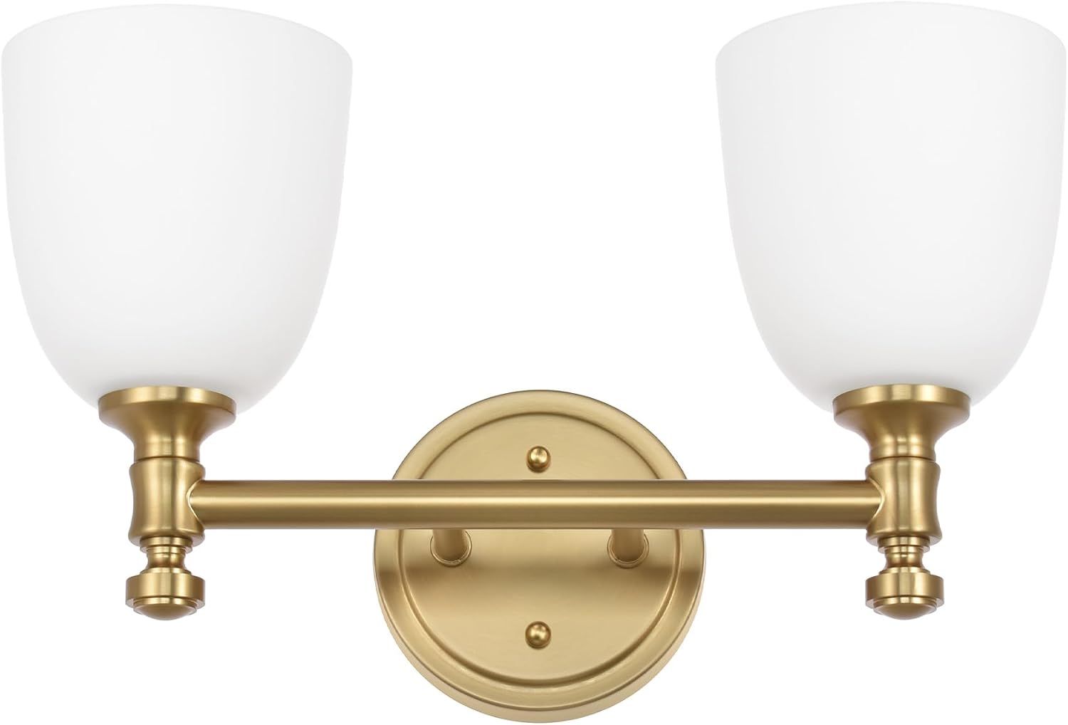 Gold Bathroom Vanity Light Fixtures, 2-Light Over Mirror, Traditional Vanity Lights for Living Room, Milk White Glass Shades, Standard E26 Base, Aged Brass, 16.3' W x 9.4' H x 6.25' D