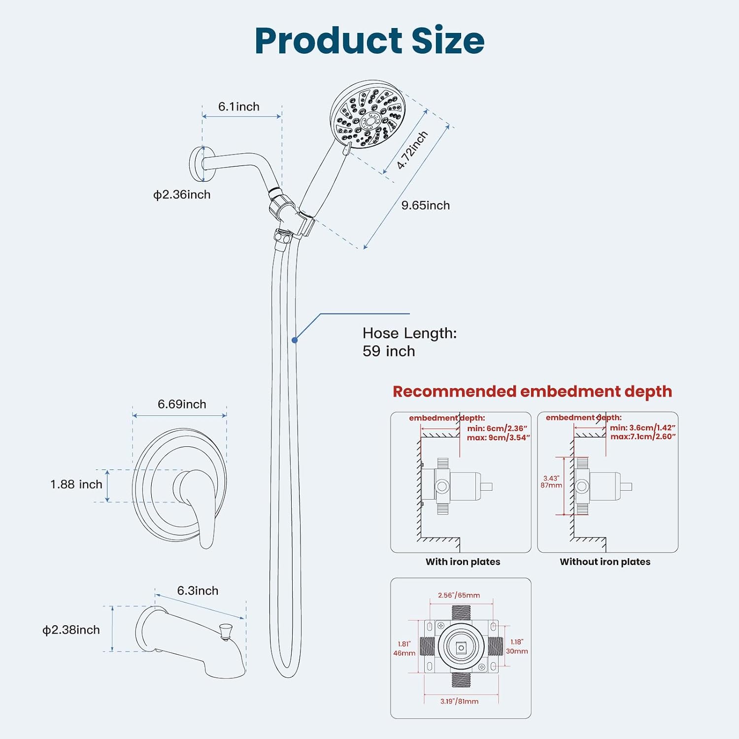gotonovo Bathroom Shower Head Kit High Pressure Combo System Shower Faucet 6 Modes ABS Handheld Spray Shower Trim Kit Valve Included Shower Head and Handle Set Brushed Gold