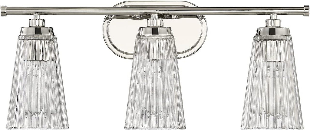 Savoy House 8-1745-3-109 Chantilly Vintage Traditional Clear Ribbed Glass Bathroom Vanity Wall Light, 3-Light 180 Total Watts, 10' H x 22' W, Polished Nickel