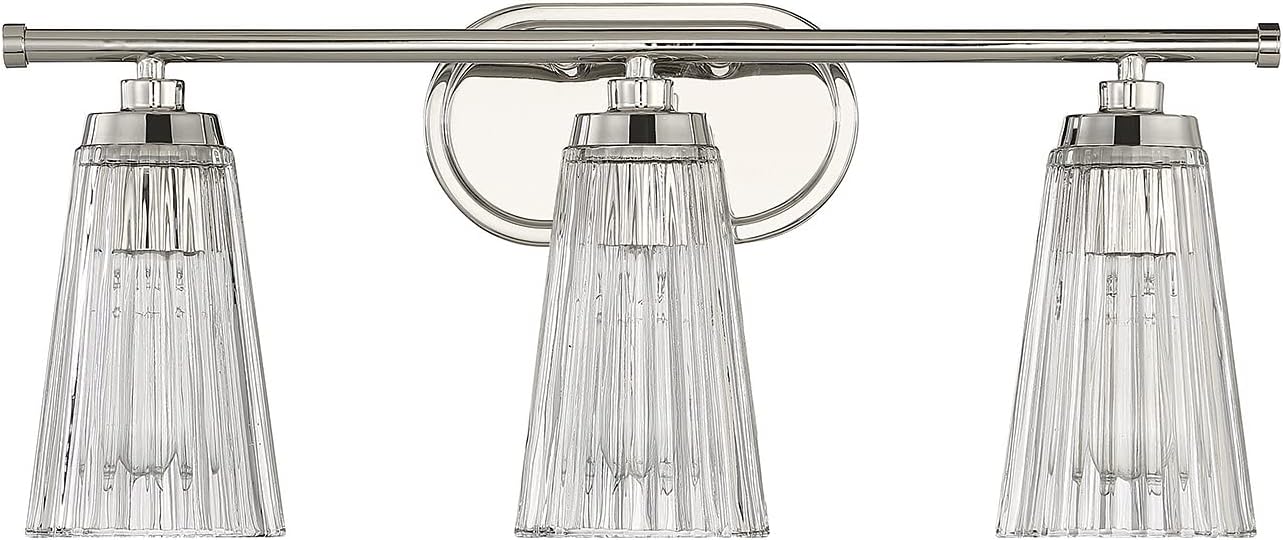 Savoy House 8-1745-3-109 Chantilly Vintage Traditional Clear Ribbed Glass Bathroom Vanity Wall Light, 3-Light 180 Total Watts, 10' H x 22' W, Polished Nickel
