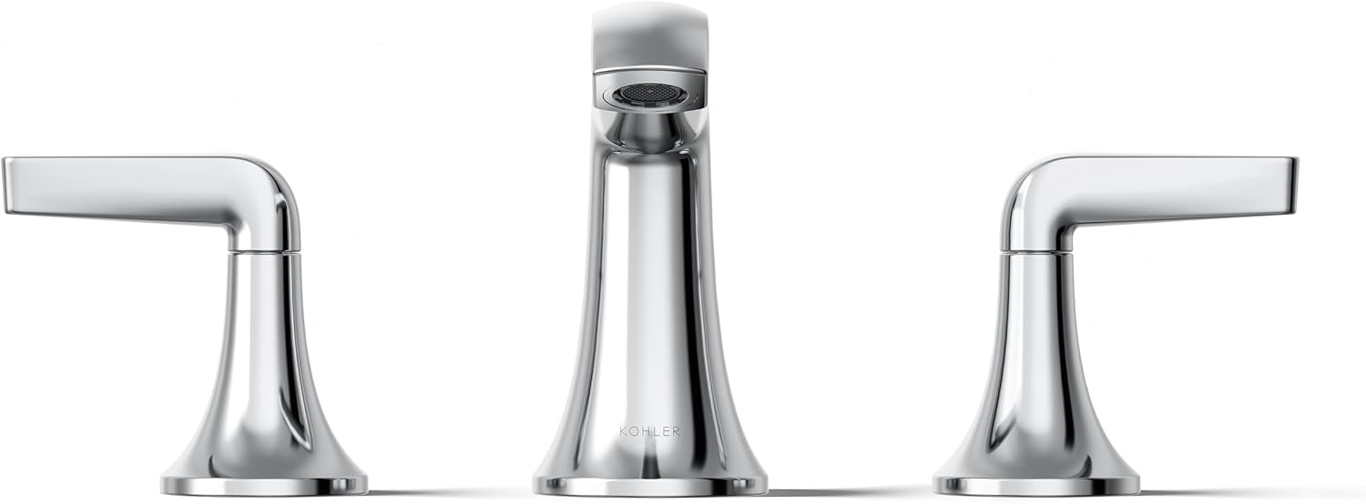 Kohler K-22020-4-CP Kohler K-22020-4 Tempered 1.2 GPM Widespread Bathroom Faucet with UltraGlide and Pop-Up Drain Assembly