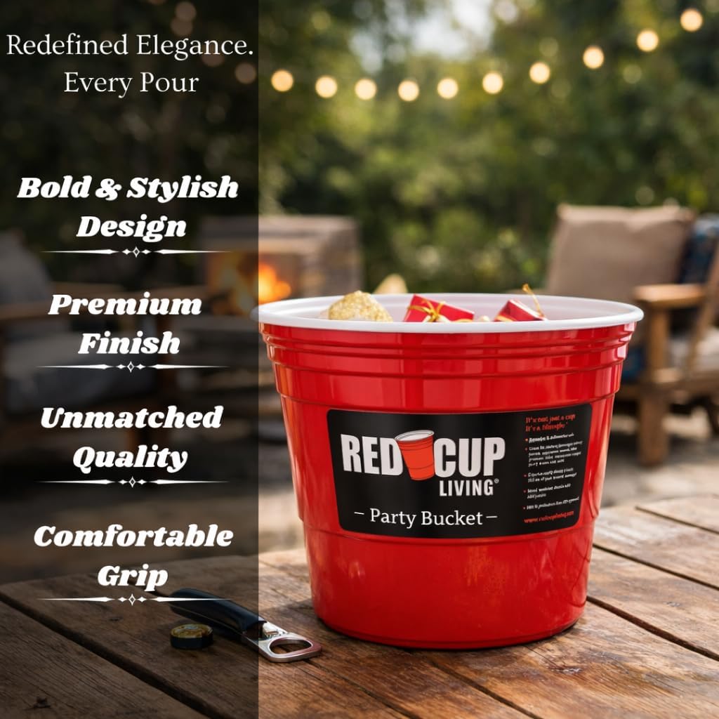 Red Cup Living Large Party Ice Bucket, 201 oz Insulated Drink Cooler for Parties, Bar & Kitchen, Durable Plastic Beer, Wine & Champagne Beverage Tub for Holiday (18)