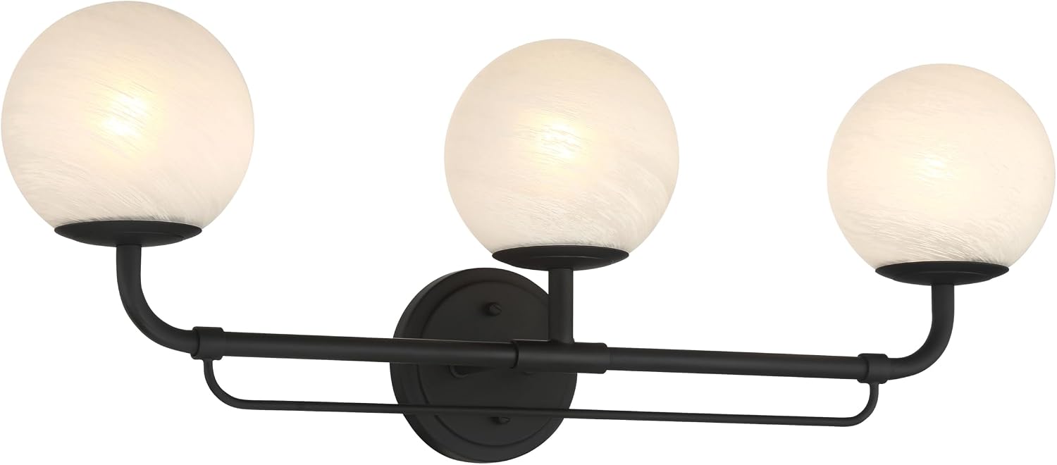 Minka Lavery 3793-899 Whitehall 3 Light 28' Wide Bathroom Vanity Light - Dark Matte Black with Etched Alabaster Glass