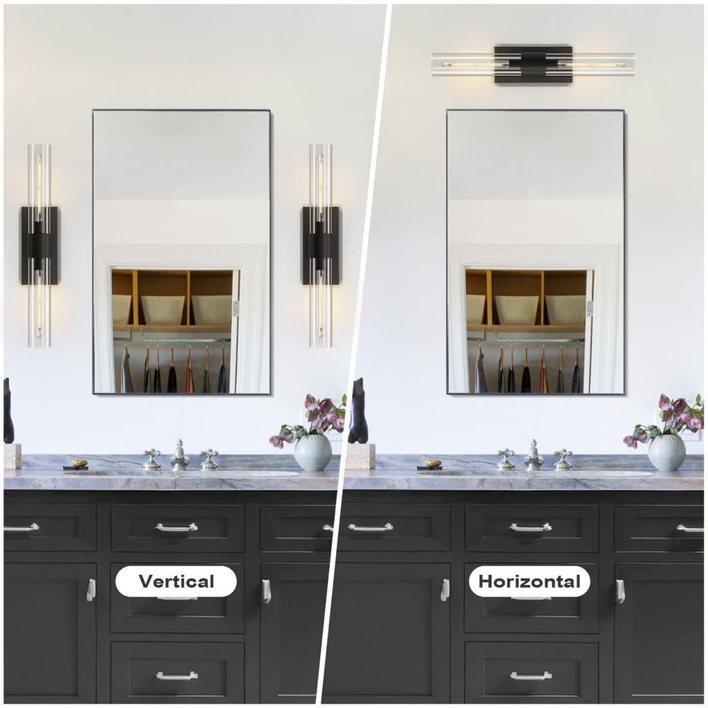 Black Wall Sconces Set of Two, Brass 22.8' Sconces Wall Lighting,Bathroom Vanity Lights with Clear Glass Shade for Mirror, Living Room, Bedroom, Hallway, Fireplace, Staircas（Including Bulb）