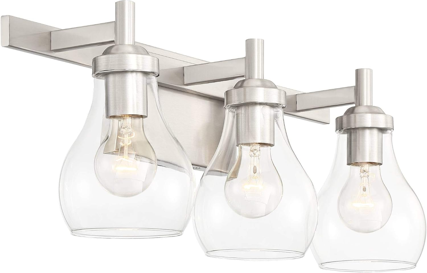 Possini Euro Design Danvers Modern Wall Mount Light Brushed Nickel Silver Hardwired 21' Wide 3-Light Fixture Clear Glass Globe Shade for Bathroom Vanity Mirror House Home Room Decor