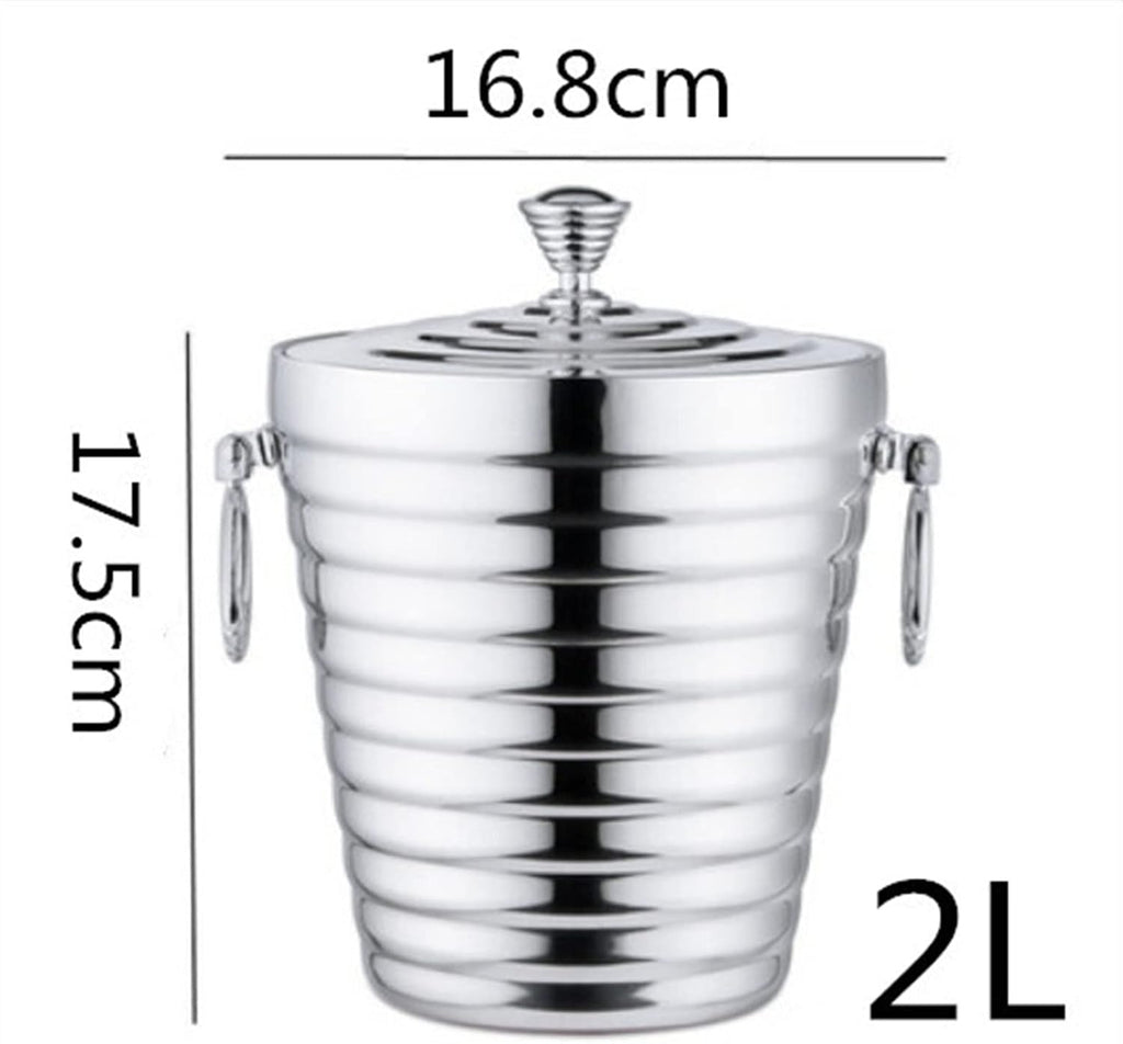Ice Bucket Champagne Bucket 304 Stainless Steel Ice Bucket Portable Double Wall With Lid Hotel Wine Champagne Whiskey Beverage Beer Party Household Tool Ice Bucket Beverage Tub (Color : 2L)