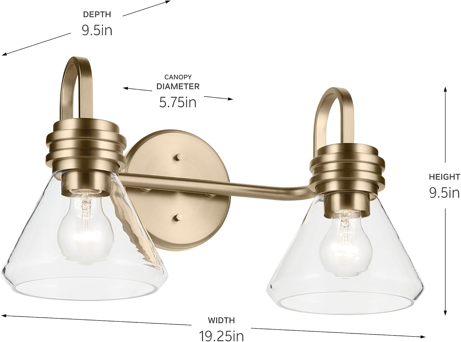 Kichler Farum 19.25' 2-Light Bathroom Vanity Light Fixture with Clear Glass in Champagne Bronze for Vanity Mirror, Jack & Jill Layout, Over Mirror (19.25' W x 9.5' H), 55154CPZCLR
