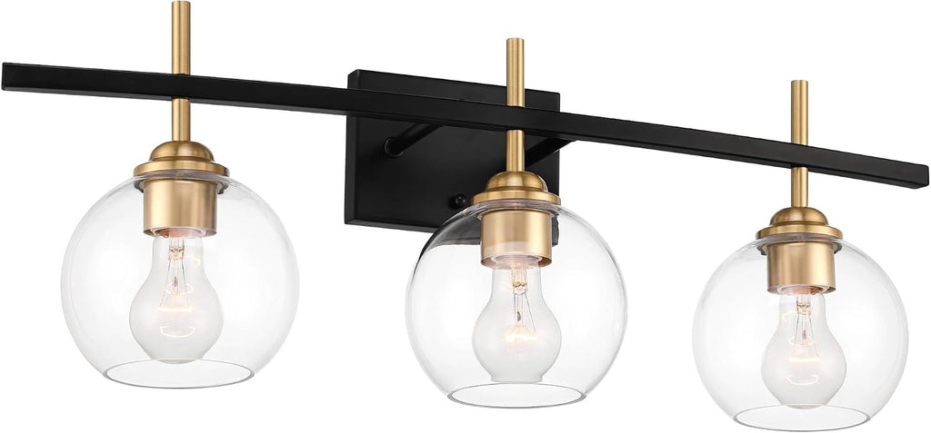 360 Lighting Modern Wall Light Sconce Black Gold Mixed Hardwire 27' 3-Light Fixture Clear Glass Globe Shade for Bedroom Bathroom Bedside Vanity Living Room Home Mirror Hallway Dining Kitchen