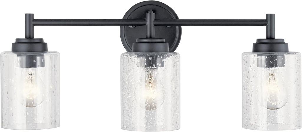 Kichler Winslow 21.5' 3-Light Bathroom Vanity Light Fixture with Clear Seeded Glass in Black, Modern Wall Mount Lighting for Mirror over Vanity in Bathroom, 45886BK
